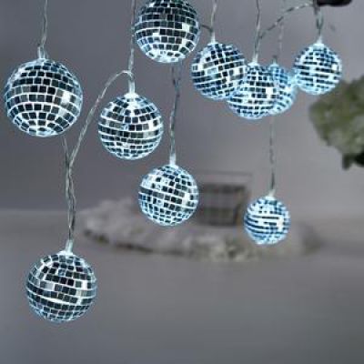 Cool White Battery Operated Disco Mirror Ball LED String Lights