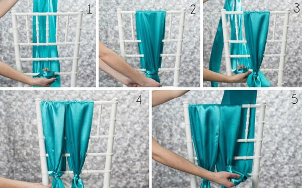 Cách thực hiện trang trí tiệc cưới với áo ghế buộc rèm