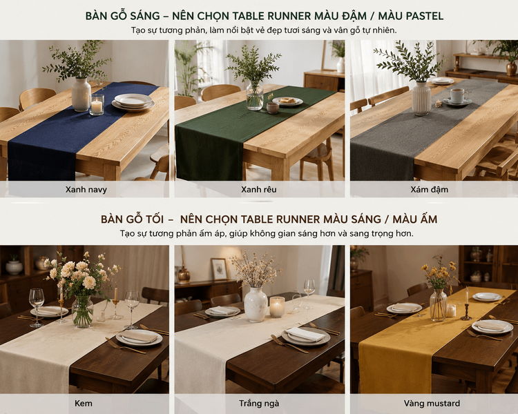 Đối với bàn gỗ, bạn cần chọn tablet runner làm tôn lên vẻ đẹp của mặt bàn